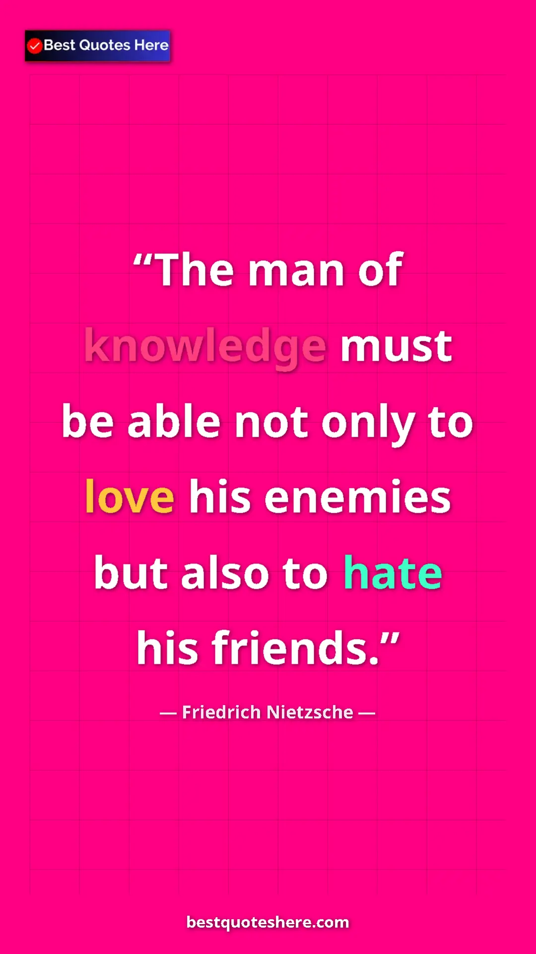 Pinterest quote poster by Friedrich Nietzsche: "The man of knowledge must be able not only to love his..."
