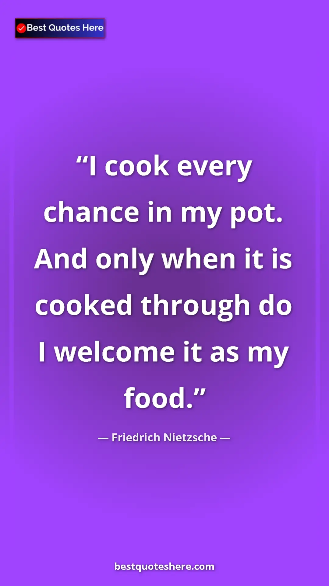 Pinterest quote poster by Friedrich Nietzsche: "I cook every chance in my pot. And only when it is cooked..."