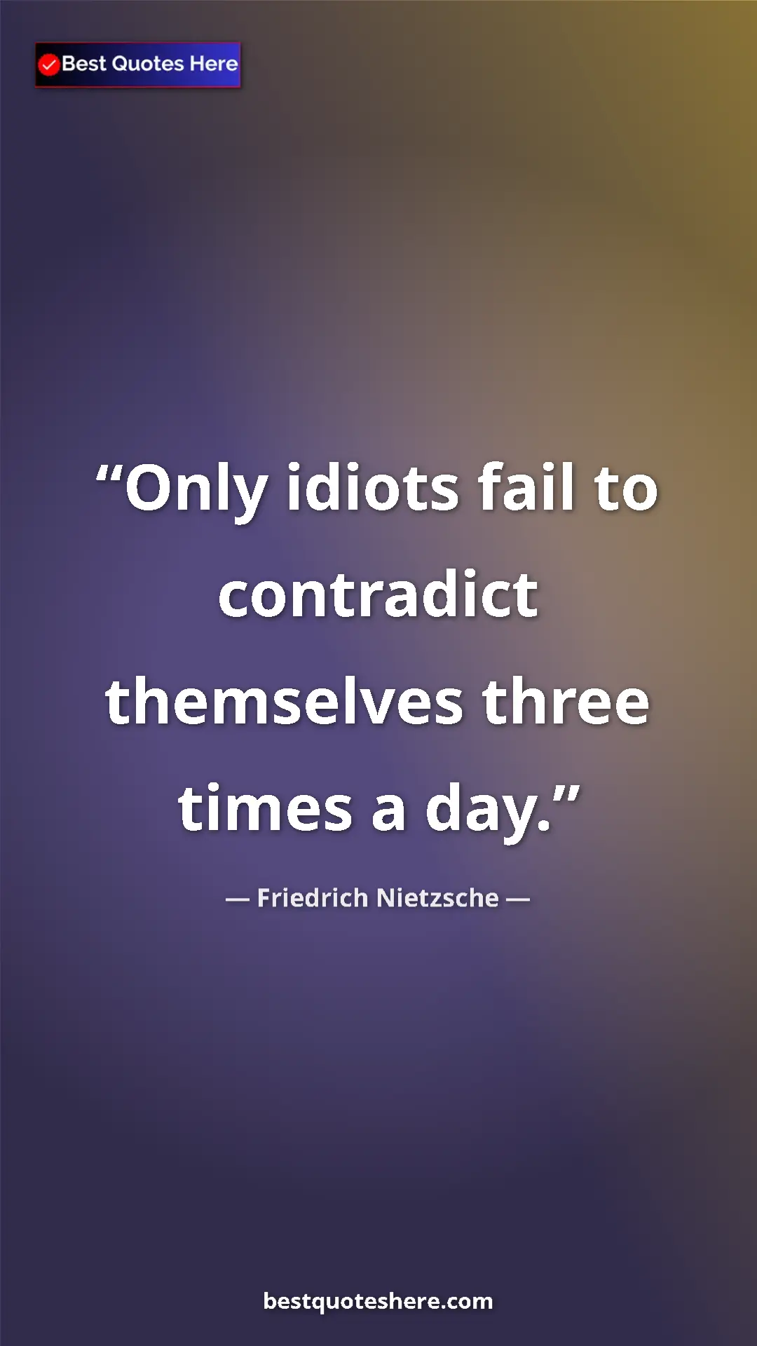 Pinterest quote poster by Friedrich Nietzsche: "Only idiots fail to contradict themselves three times a day."