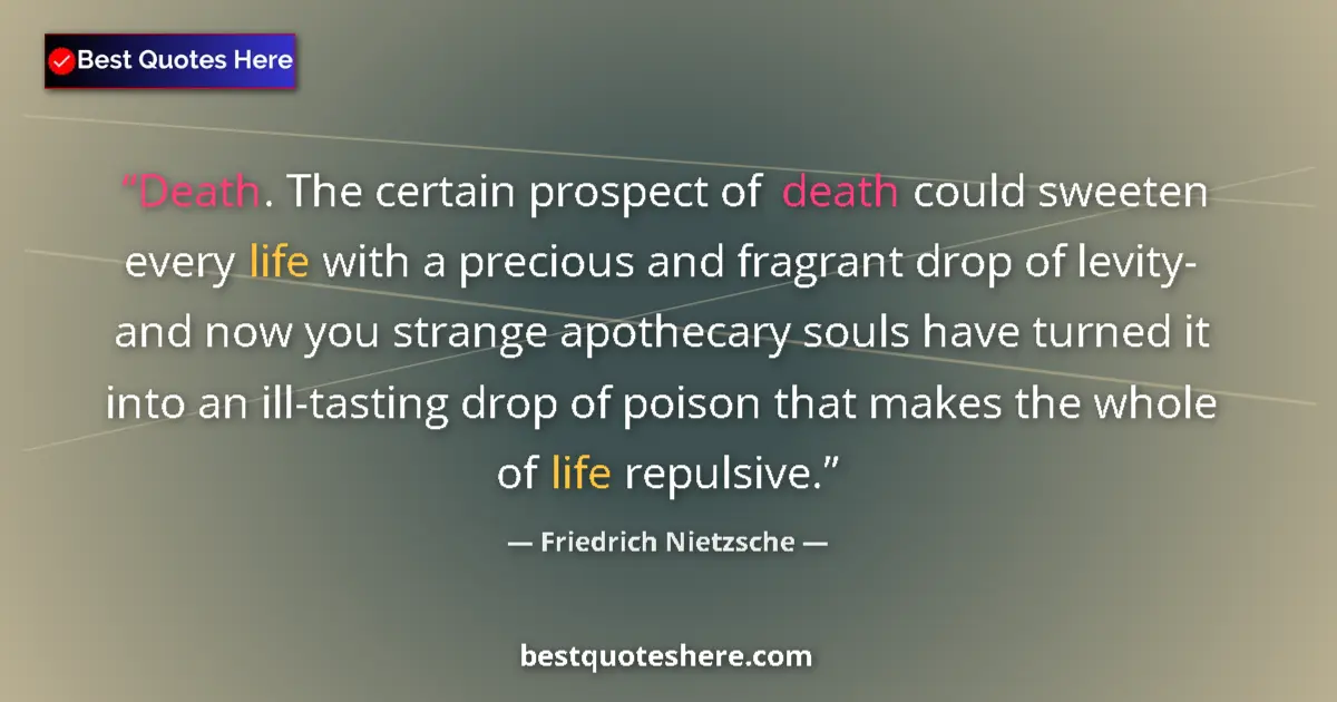Quote by Friedrich Nietzsche: Death. The certain prospect of death could sweeten every life with a precious and fragrant drop of l...