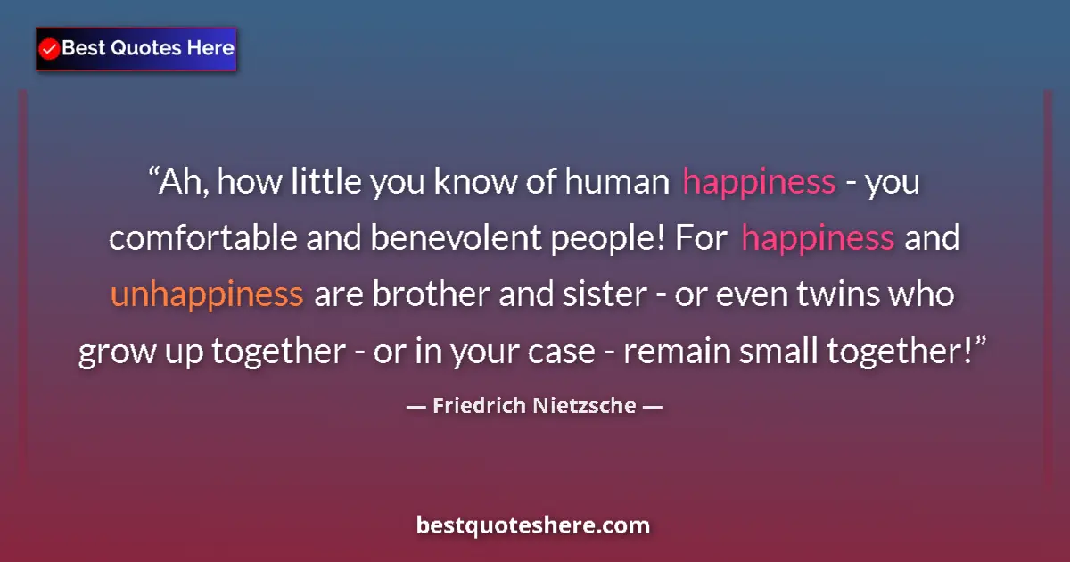 Quote by Friedrich Nietzsche: Ah, how little you know of human happiness - you comfortable and benevolent people! For happiness an...