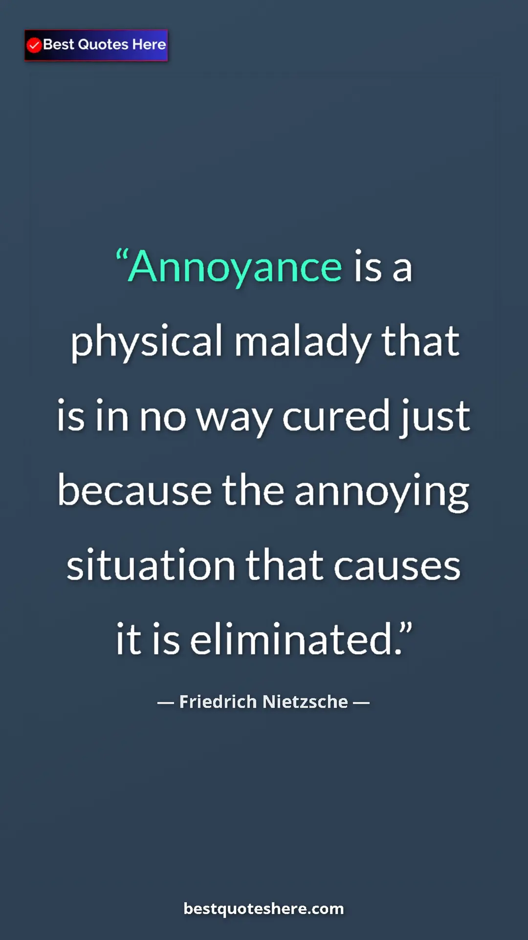 Pinterest quote poster by Friedrich Nietzsche: "Annoyance is a physical malady that is in no way cured just..."