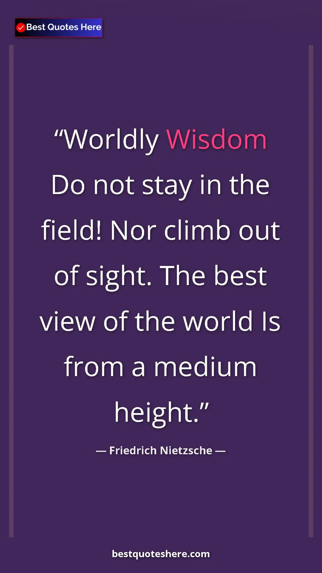 Pinterest quote poster by Friedrich Nietzsche: "Worldly Wisdom Do not stay in the field! Nor climb out of..."