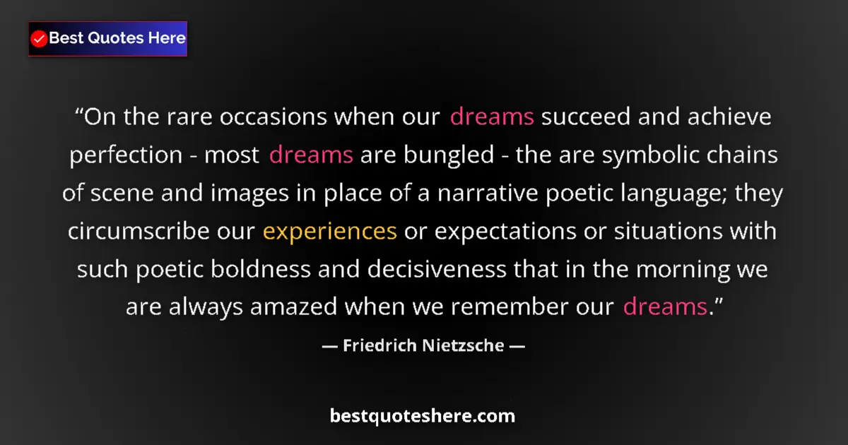 Quote by Friedrich Nietzsche: On the rare occasions when our dreams succeed and achieve perfection - most dreams are bungled - the...