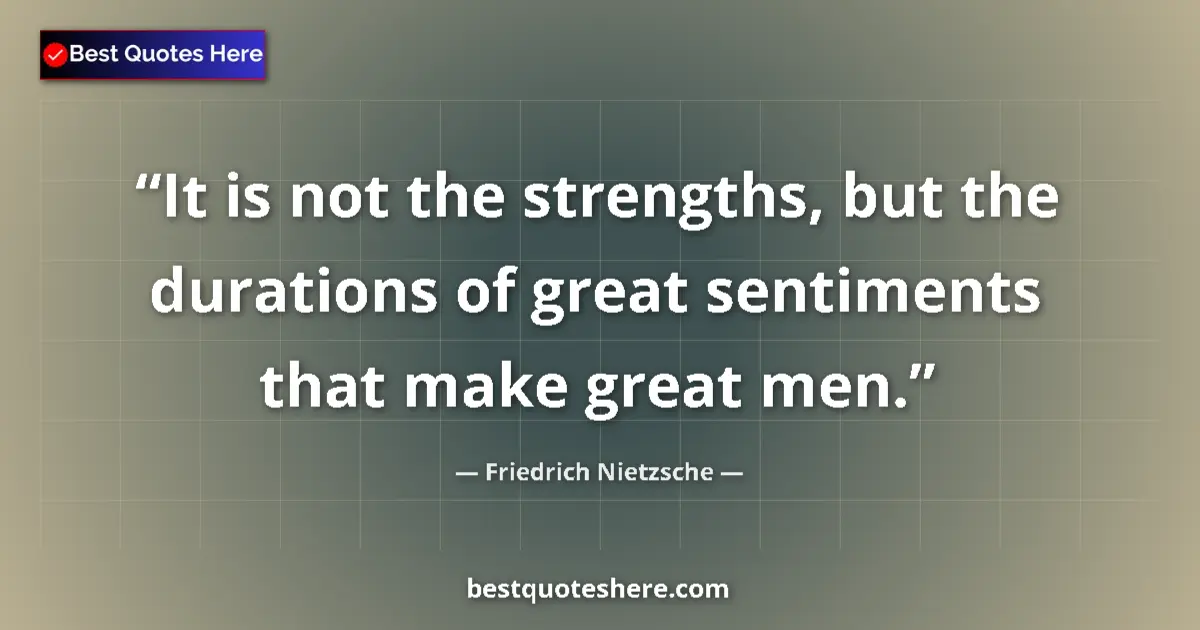 Image for the quote by Friedrich Nietzsche: It is not the strengths, but the durations of great sentiments that make great men....