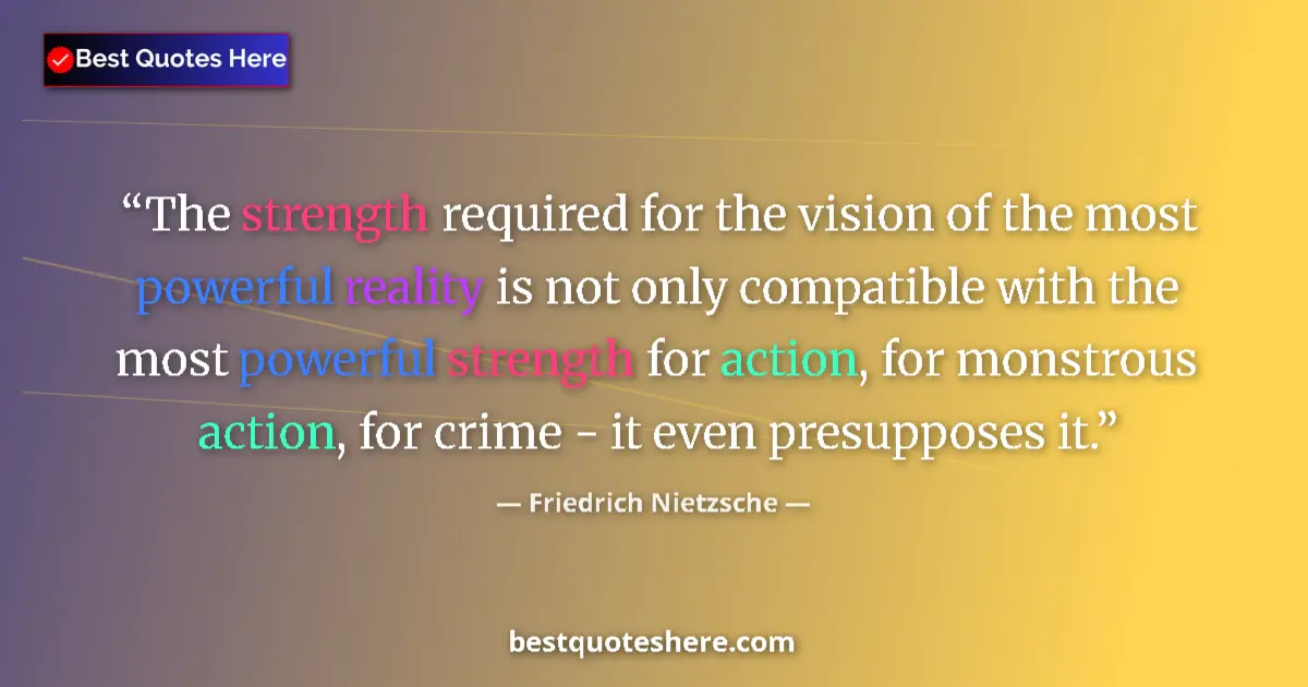 Quote by Friedrich Nietzsche: The strength required for the vision of the most powerful reality is not only compatible with the mo...