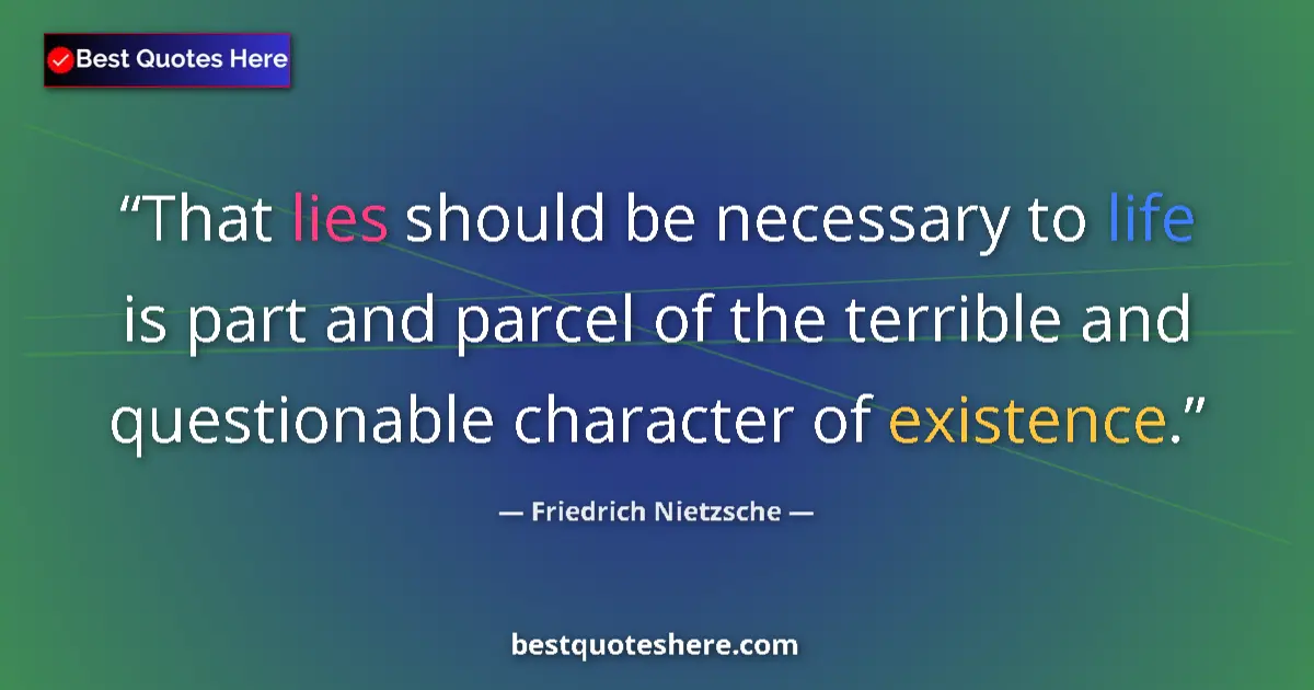Quote by Friedrich Nietzsche: That lies should be necessary to life is part and parcel of the terrible and questionable character ...