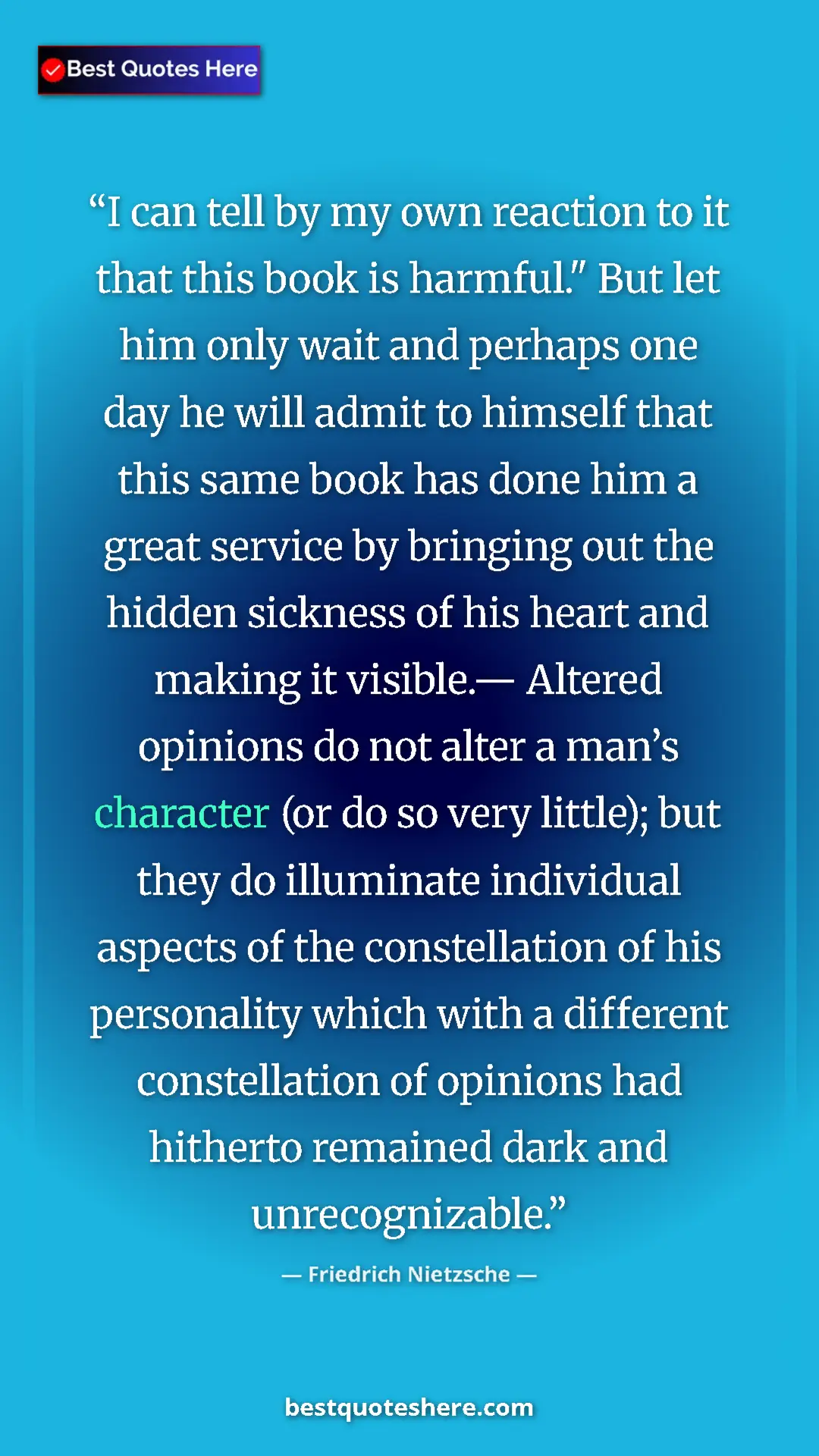 Pinterest quote poster by Friedrich Nietzsche: "I can tell by my own reaction to it that this book is..."