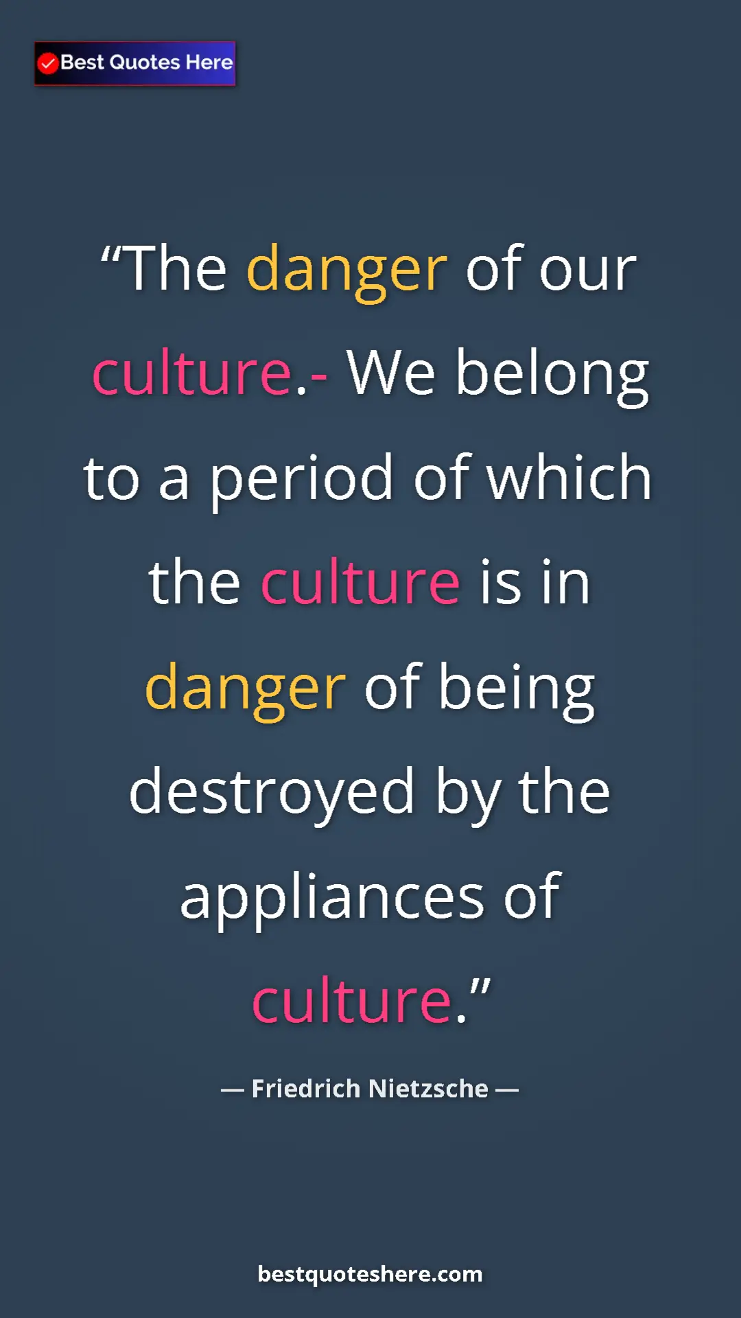 Pinterest quote poster by Friedrich Nietzsche: "The danger of our culture.- We belong to a period of which..."