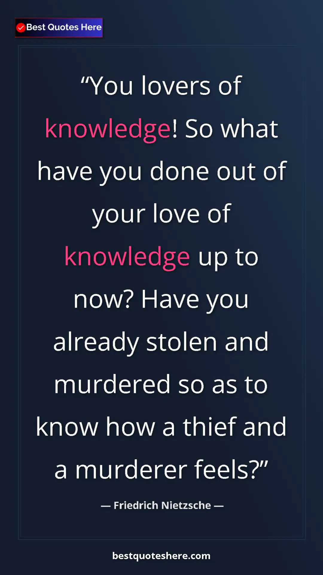 Pinterest quote poster by Friedrich Nietzsche: "You lovers of knowledge! So what have you done out of your..."
