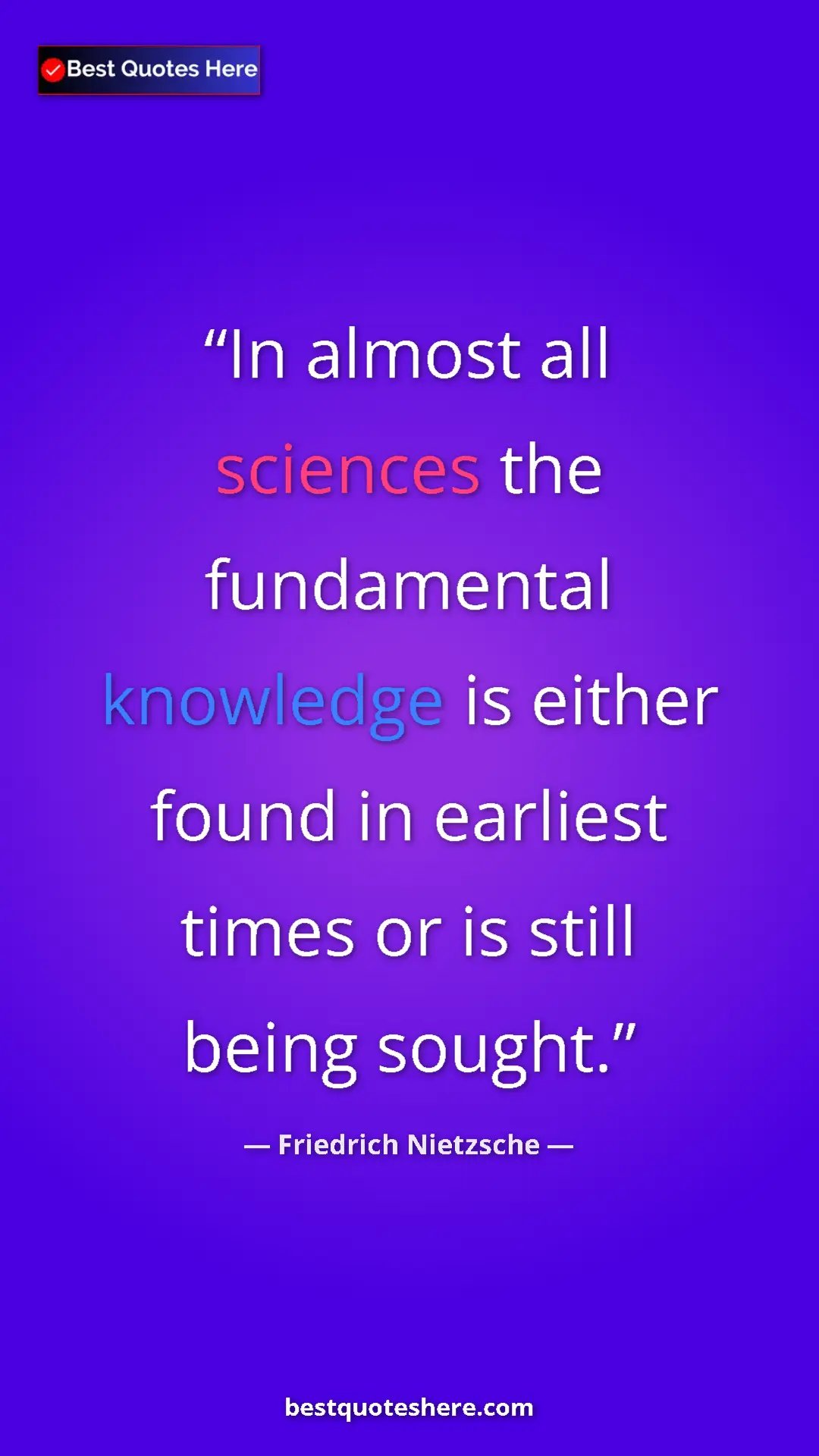 Pinterest quote poster by Friedrich Nietzsche: "In almost all sciences the fundamental knowledge is either..."