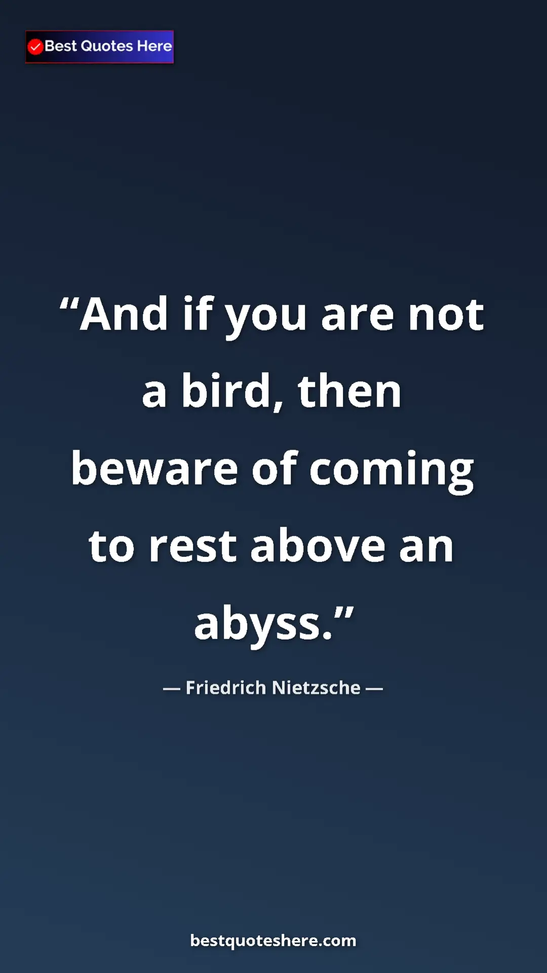 Pinterest quote poster by Friedrich Nietzsche: "And if you are not a bird, then beware of coming to rest..."