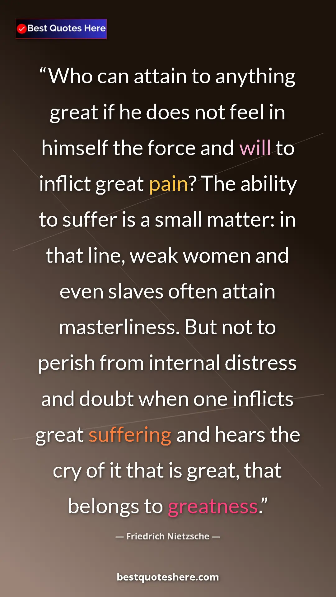 Friedrich Nietzsche Quote Card: "Who can attain to anything great if he does not feel in..." Pinterest quote poster by Friedrich Nietzsche: "Who can attain to anything great if he does not feel in..."