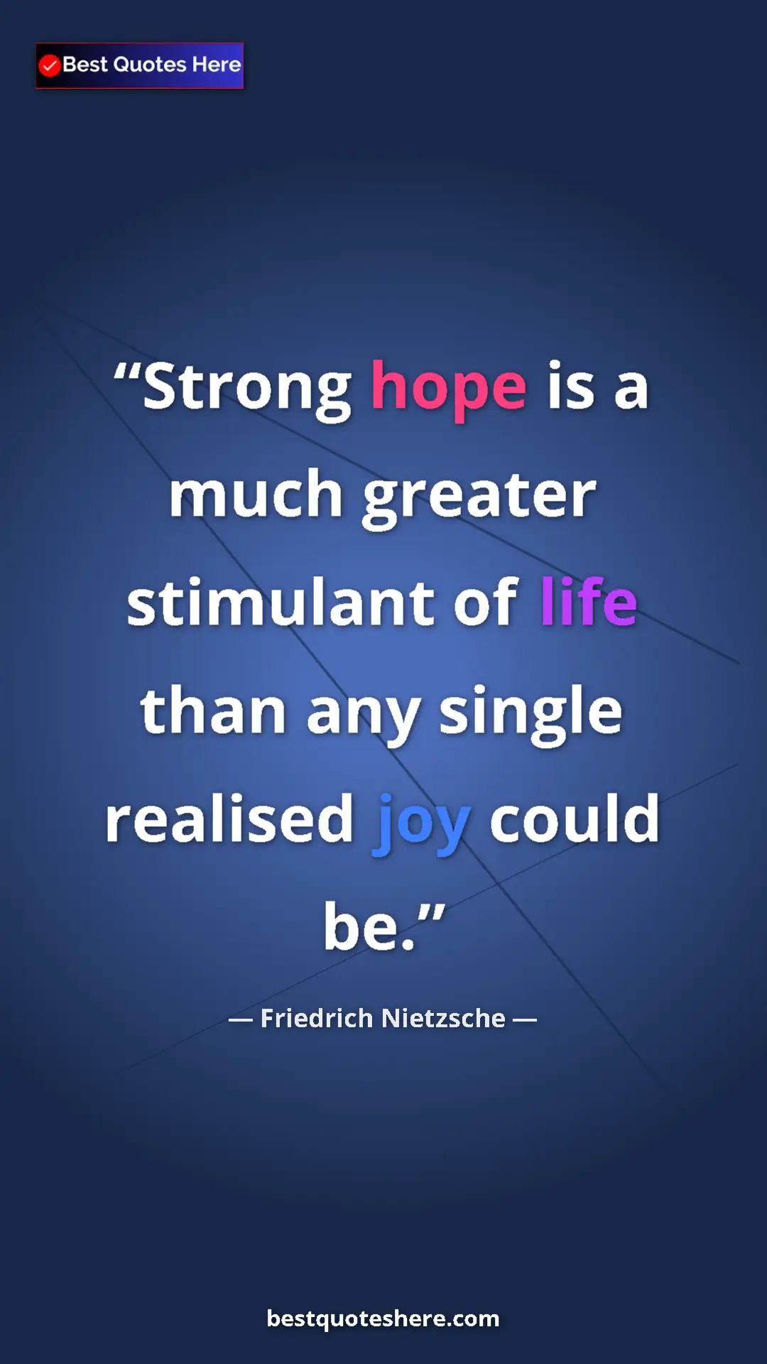 Pinterest quote poster by Friedrich Nietzsche: "Strong hope is a much greater stimulant of life than any..."
