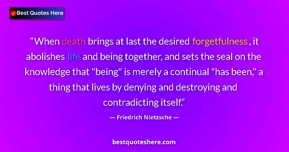 Quote by Friedrich Nietzsche: When death brings at last the desired forgetfulnes