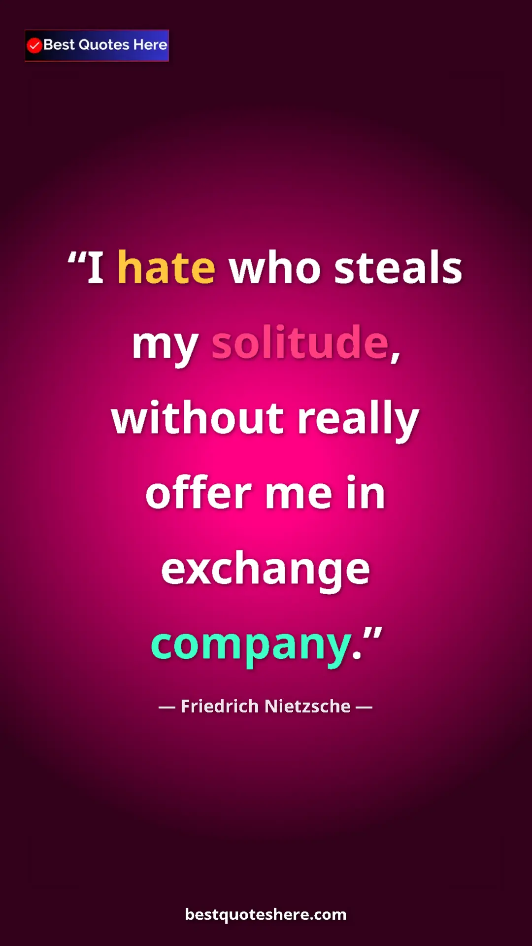 Pinterest quote poster by Friedrich Nietzsche: "I hate who steals my solitude, without really offer me in..."