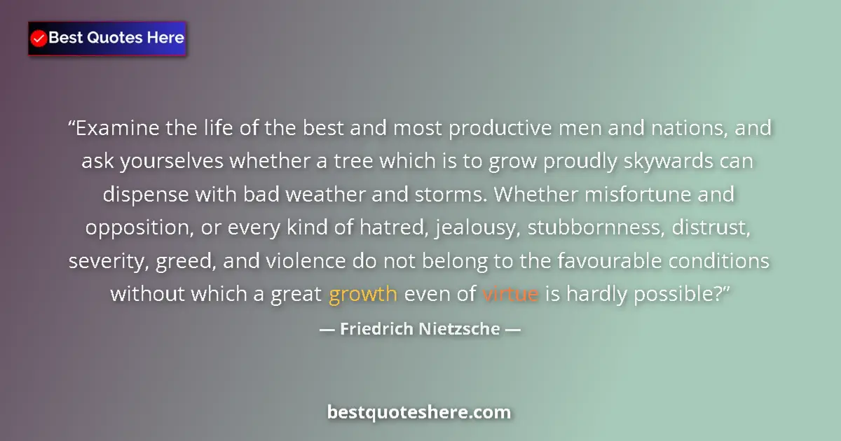 Quote by Friedrich Nietzsche: Examine the life of the best and most productive men and nations, and ask yourselves whether a tree ...