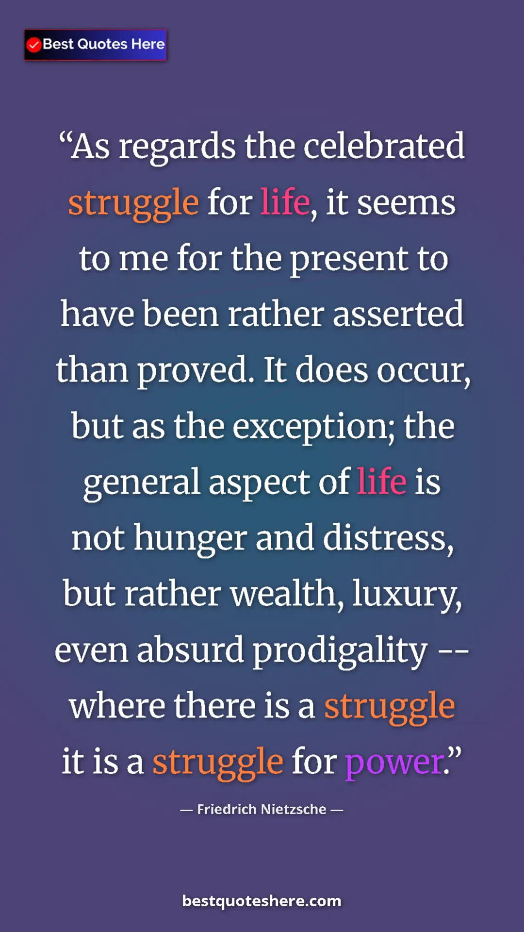 Friedrich Nietzsche Quote Card: "As regards the celebrated struggle for life, it seems to me..." Pinterest quote poster by Friedrich Nietzsche: "As regards the celebrated struggle for life, it seems to me..."
