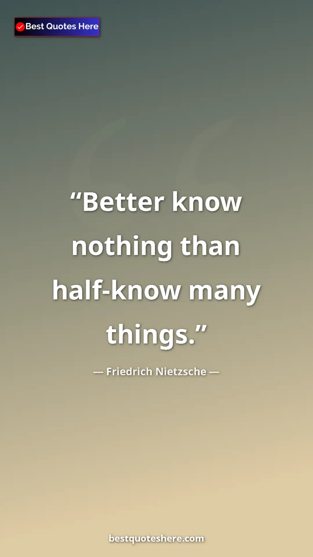 Pinterest quote poster by Friedrich Nietzsche: "Better know nothing than half-know many things."