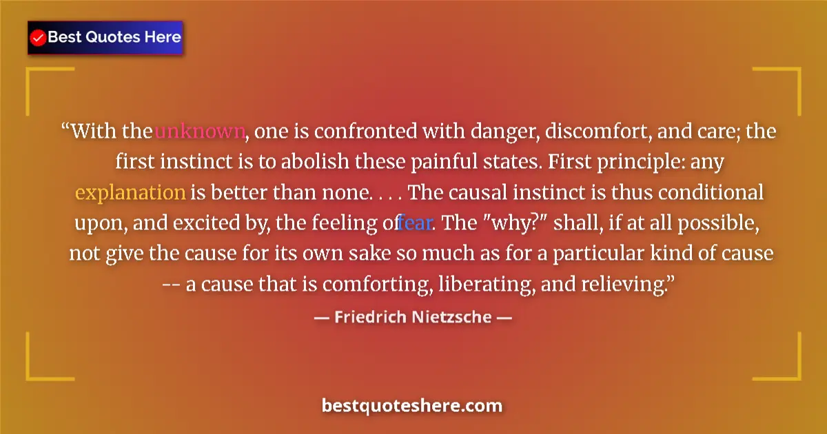 Quote by Friedrich Nietzsche: With the unknown, one is confronted with danger, discomfort, and care; the first instinct is to abol...