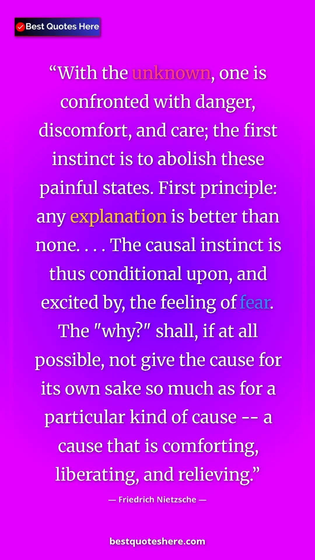 Pinterest quote poster by Friedrich Nietzsche: "With the unknown, one is confronted with danger,..."