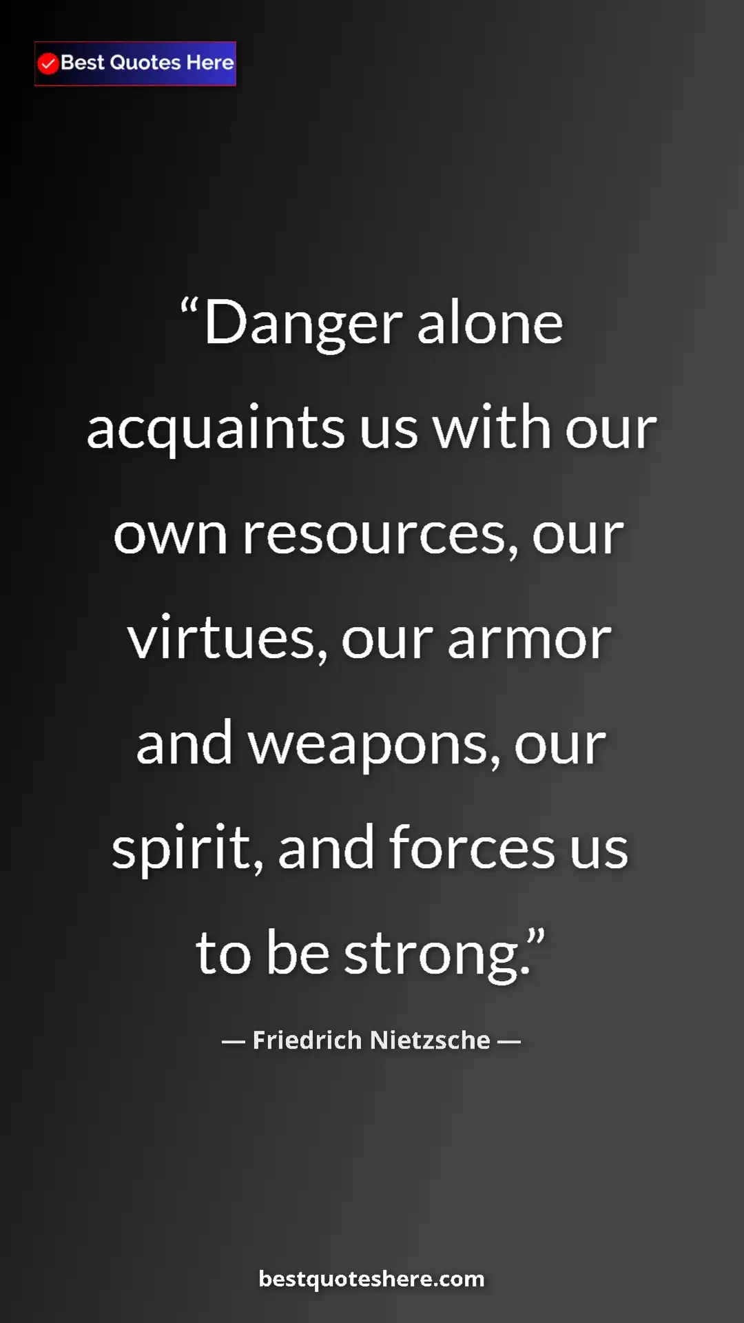 Pinterest quote poster by Friedrich Nietzsche: "Danger alone acquaints us with our own resources, our..."