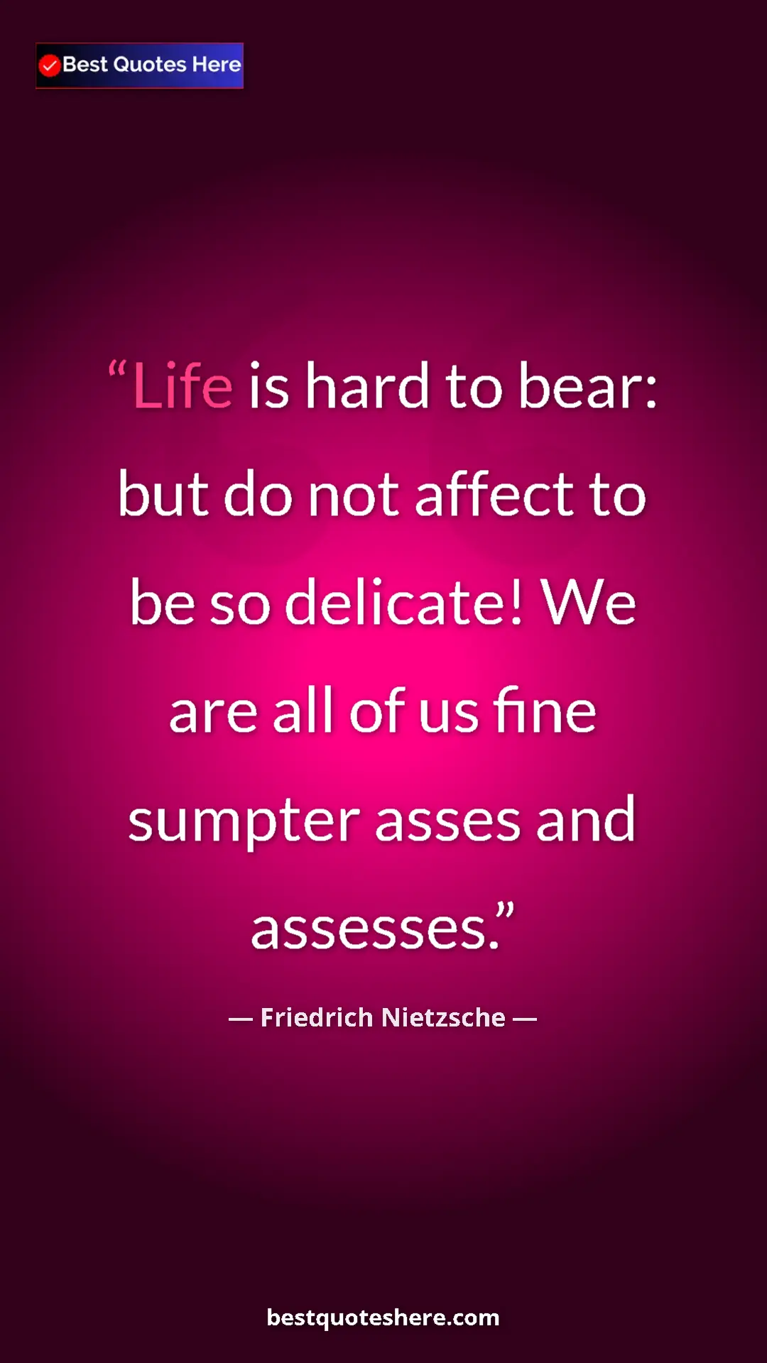 Pinterest quote poster by Friedrich Nietzsche: "Life is hard to bear: but do not affect to be so delicate!..."