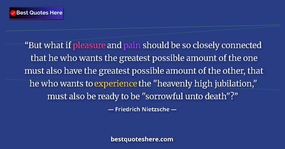 Quote by Friedrich Nietzsche: But what if pleasure and pain should be so closely connected that he who wants the greatest possible...