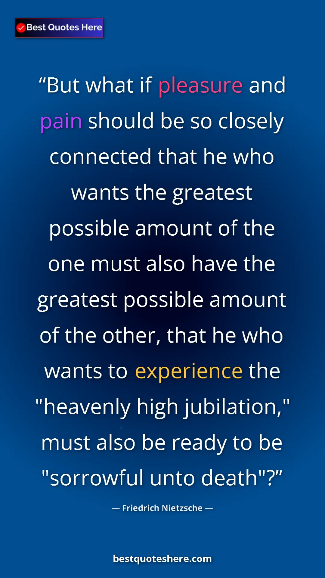 Pinterest quote poster by Friedrich Nietzsche: "But what if pleasure and pain should be so closely..."