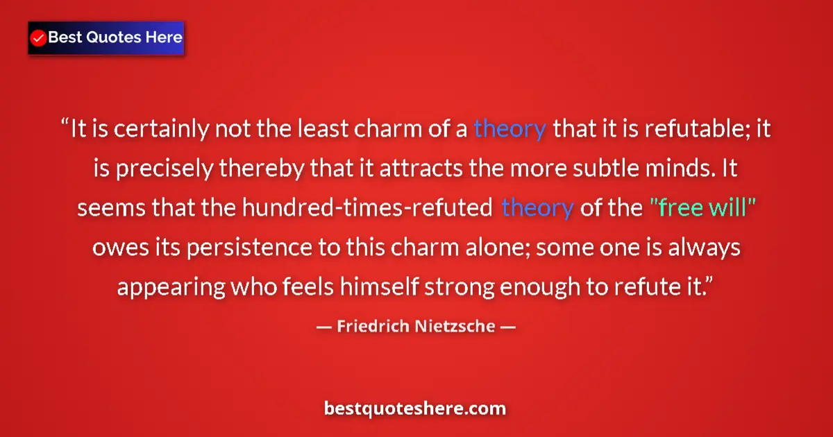Quote by Friedrich Nietzsche: It is certainly not the least charm of a theory that it is refutable; it is precisely thereby that i...