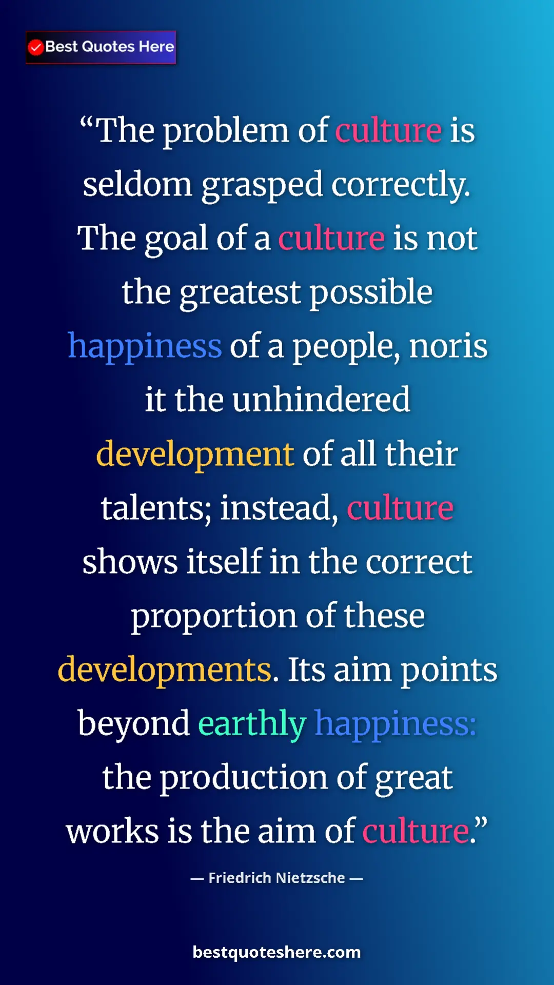 Friedrich Nietzsche Quote Card: "The problem of culture is seldom grasped correctly. The..." Pinterest quote poster by Friedrich Nietzsche: "The problem of culture is seldom grasped correctly. The..."