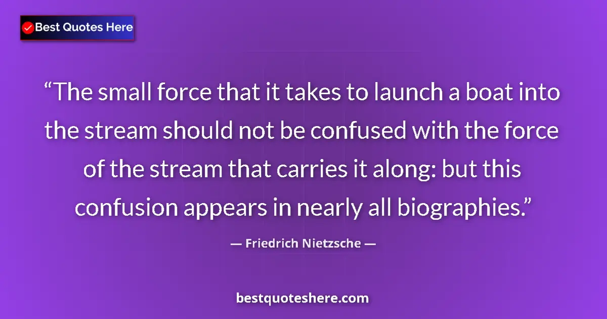 Image for the quote by Friedrich Nietzsche: The small force that it takes to launch a boat into the stream should not be confused with the force...