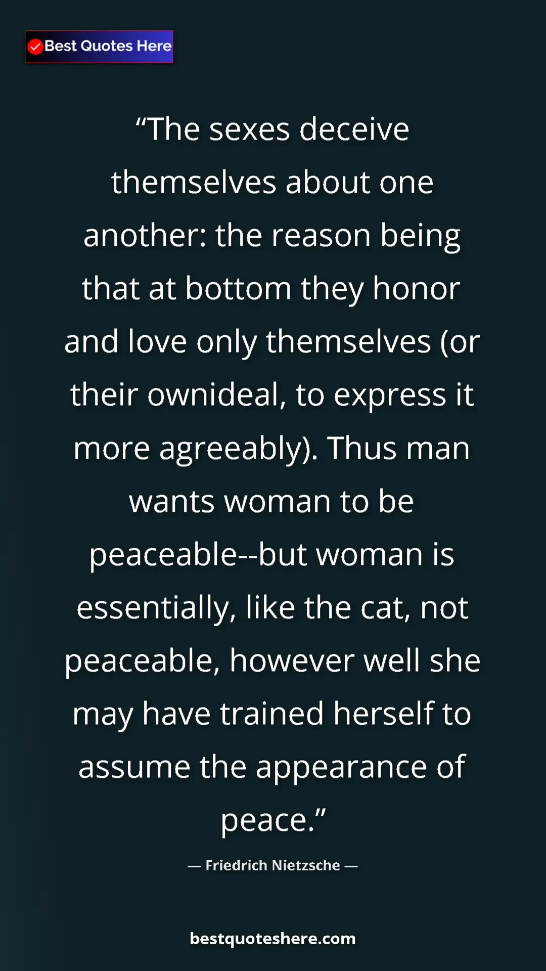 Pinterest quote poster by Friedrich Nietzsche: "The sexes deceive themselves about one another: the reason..."