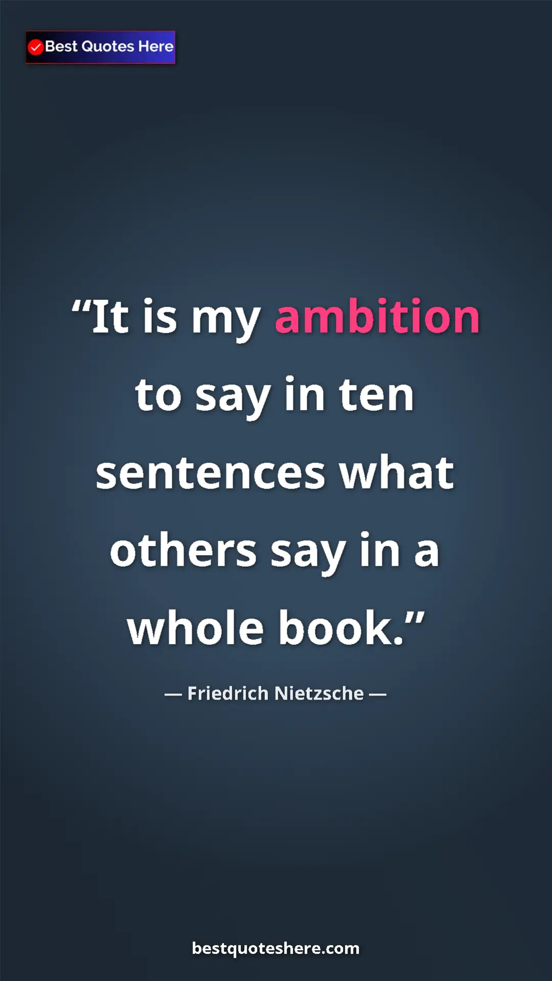 Pinterest quote poster by Friedrich Nietzsche: "It is my ambition to say in ten sentences what others say..."