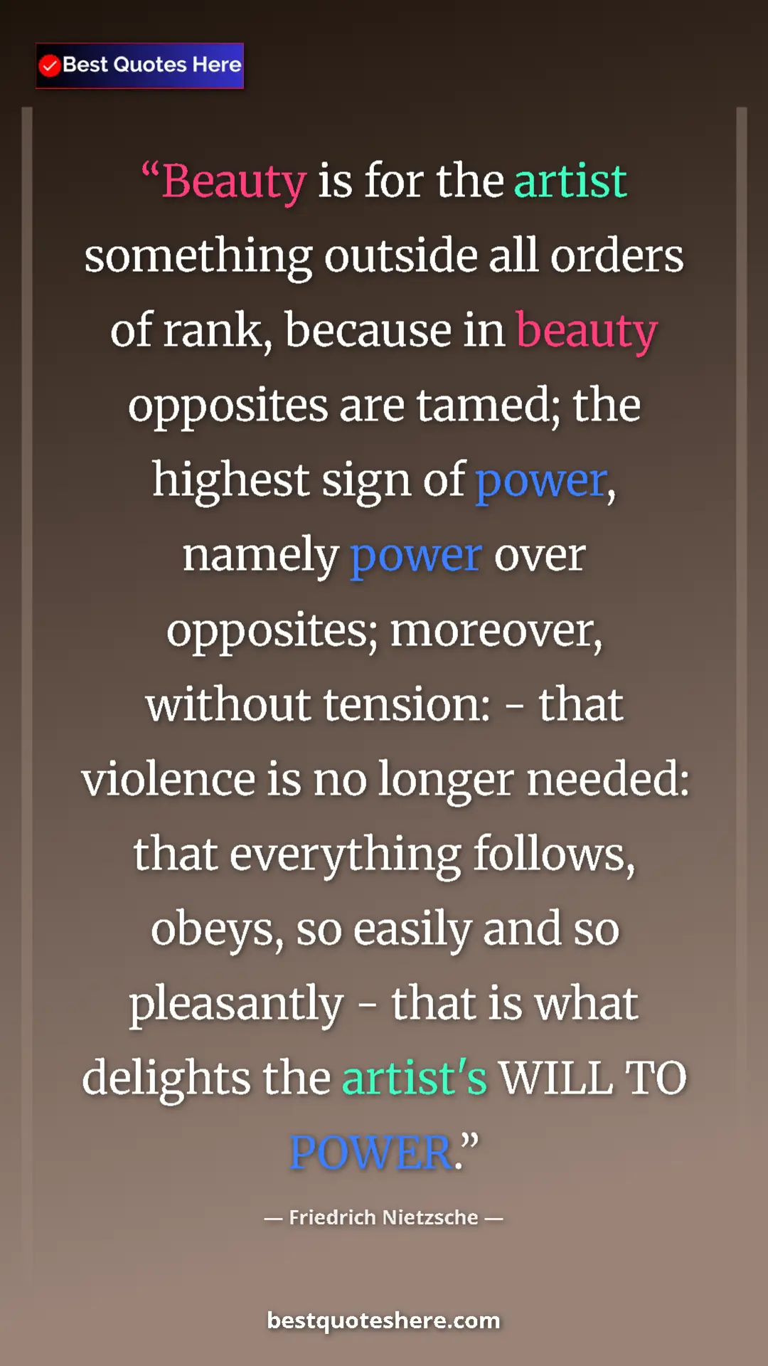 Friedrich Nietzsche Quote Card: "Beauty is for the artist something outside all orders of..." Pinterest quote poster by Friedrich Nietzsche: "Beauty is for the artist something outside all orders of..."