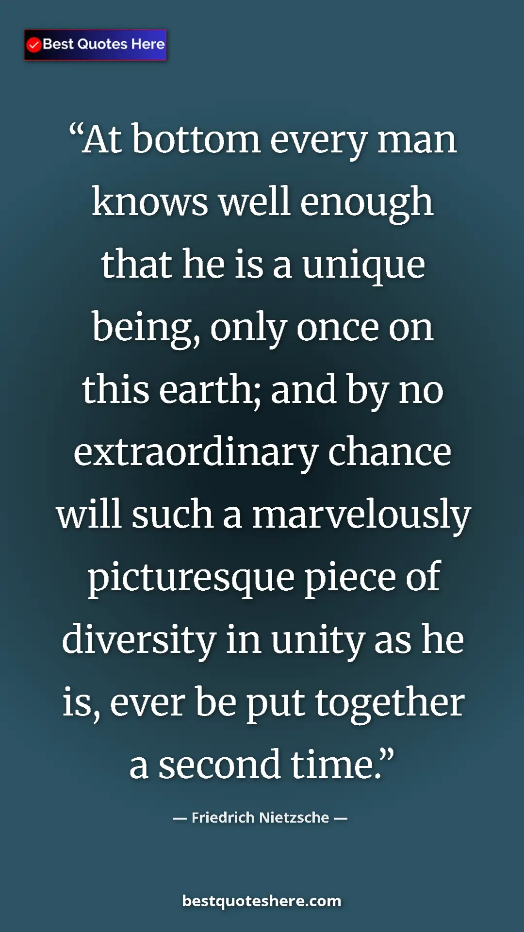 Pinterest quote poster by Friedrich Nietzsche: "At bottom every man knows well enough that he is a unique..."