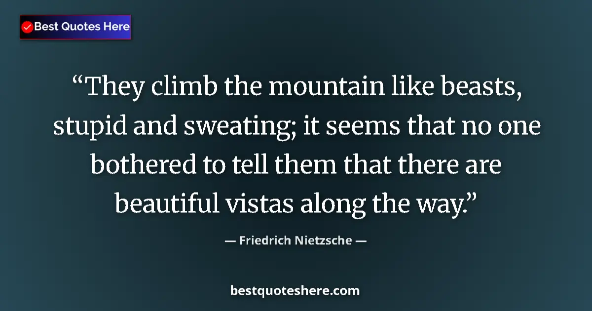 Image for the quote by Friedrich Nietzsche: They climb the mountain like beasts, stupid and sweating; it seems that no one bothered to tell them...