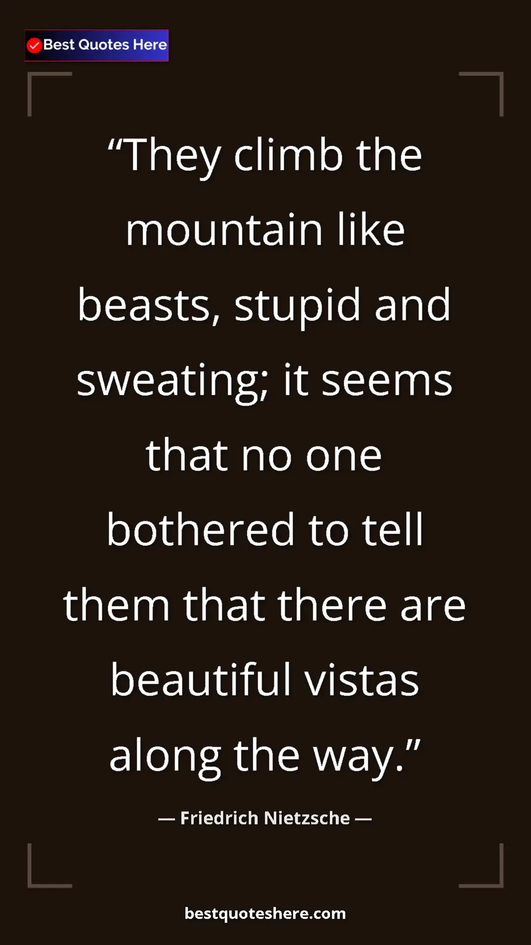 Pinterest quote poster by Friedrich Nietzsche: "They climb the mountain like beasts, stupid and sweating;..."