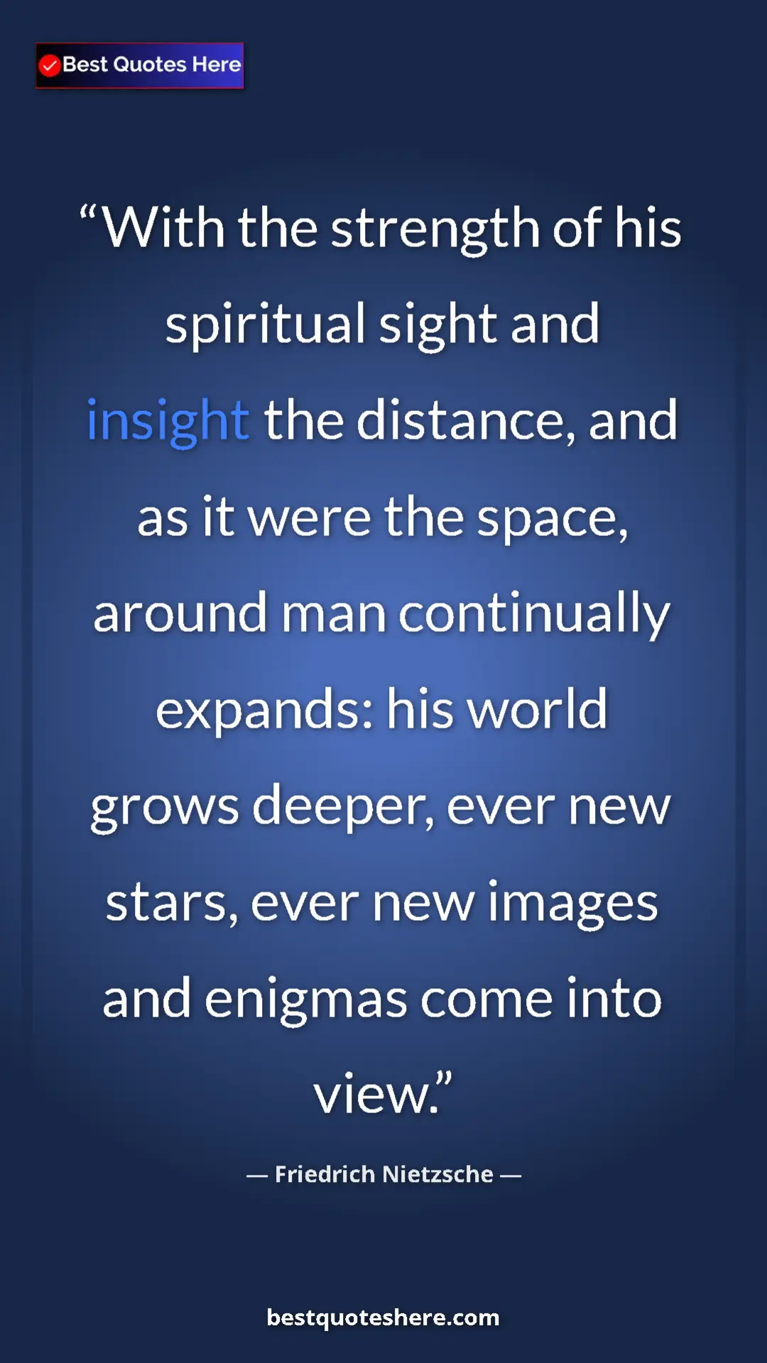 Pinterest quote poster by Friedrich Nietzsche: "With the strength of his spiritual sight and insight the..."