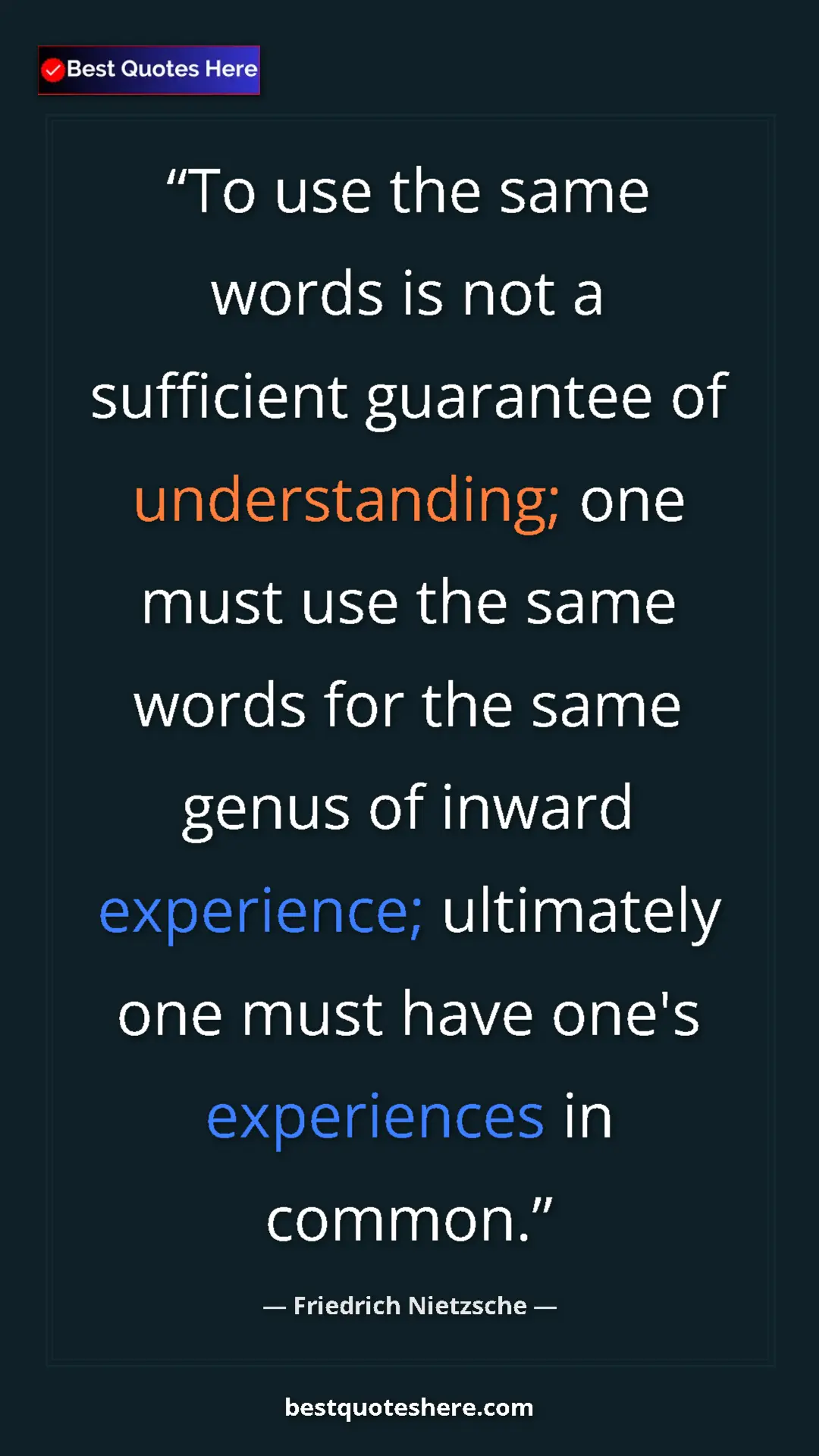 Pinterest quote poster by Friedrich Nietzsche: "To use the same words is not a sufficient guarantee of..."