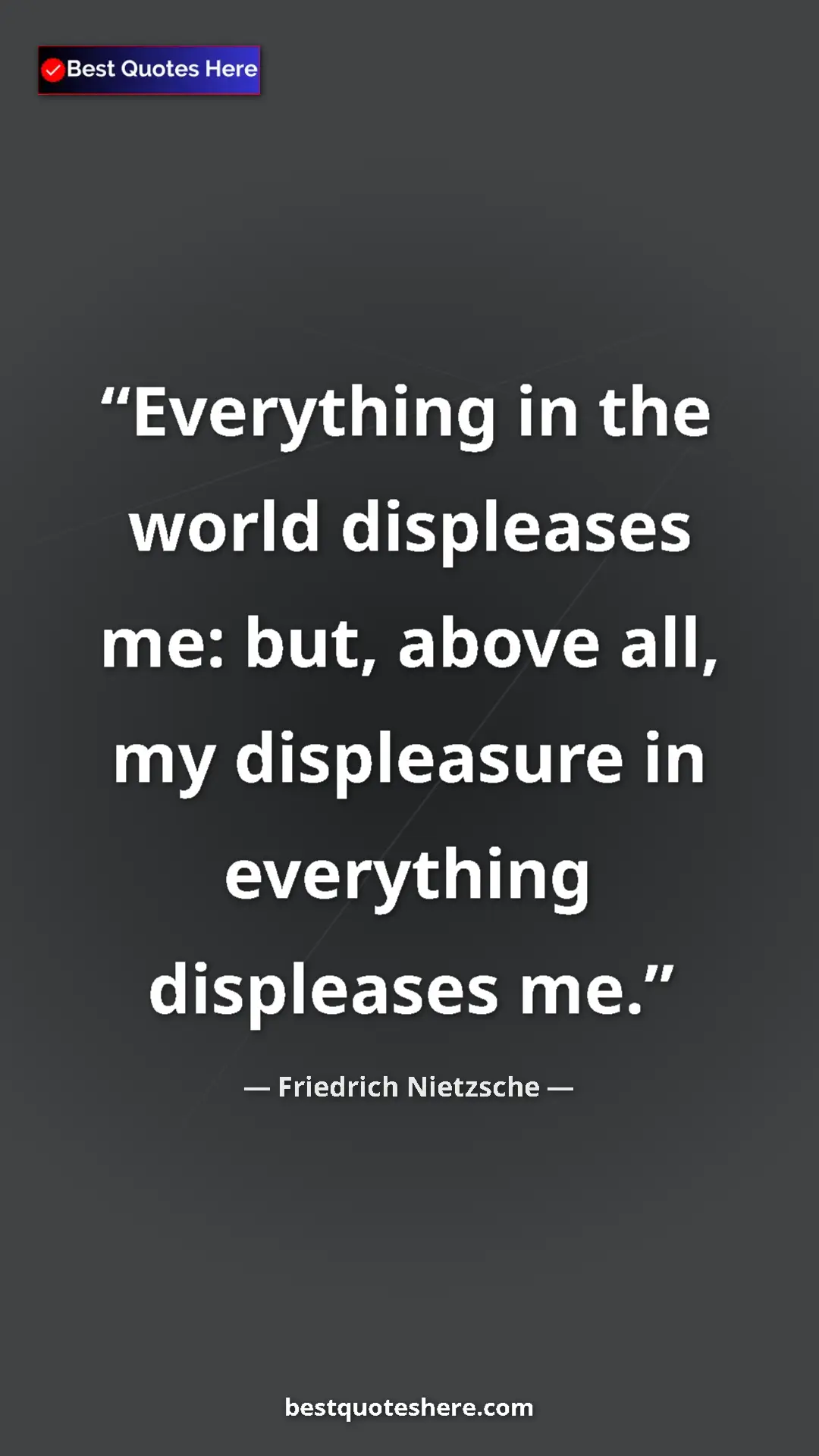 Pinterest quote poster by Friedrich Nietzsche: "Everything in the world displeases me: but, above all, my..."