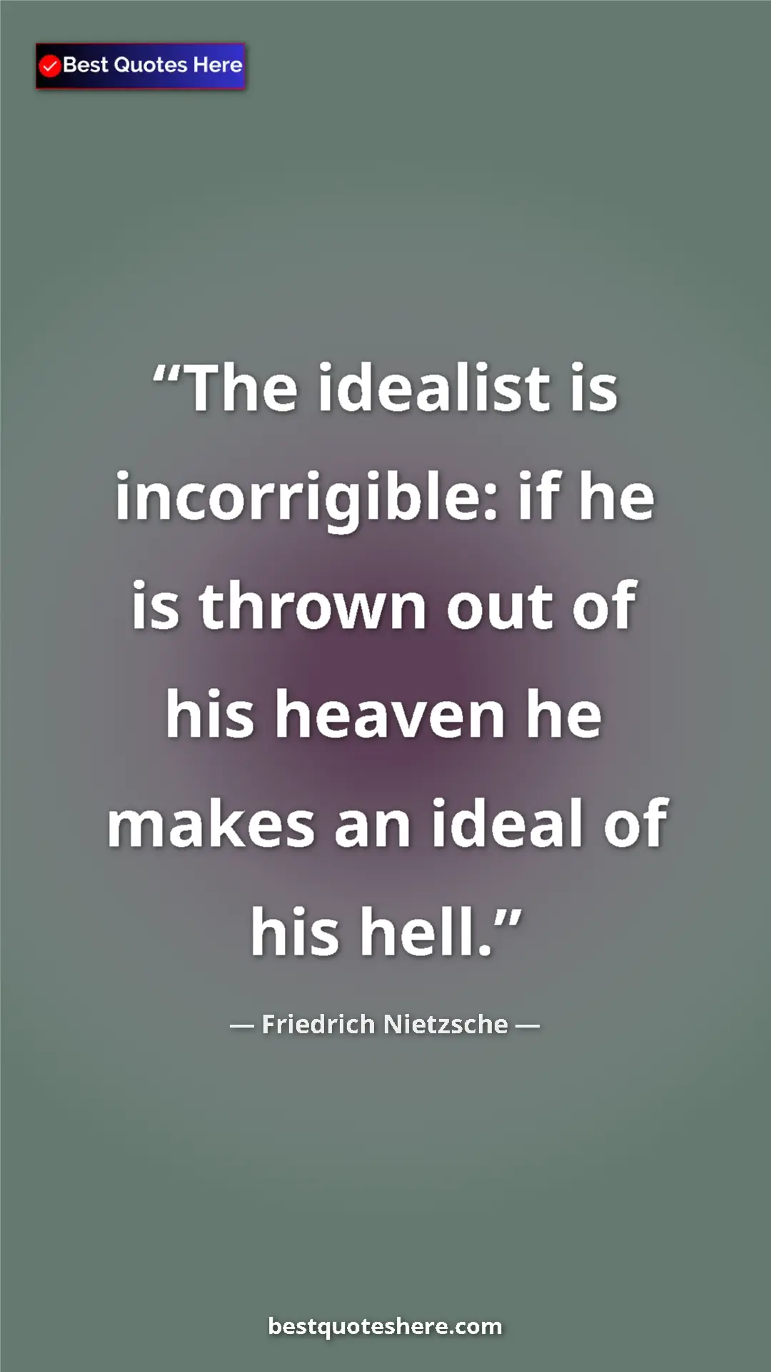 Pinterest quote poster by Friedrich Nietzsche: "The idealist is incorrigible: if he is thrown out of his..."