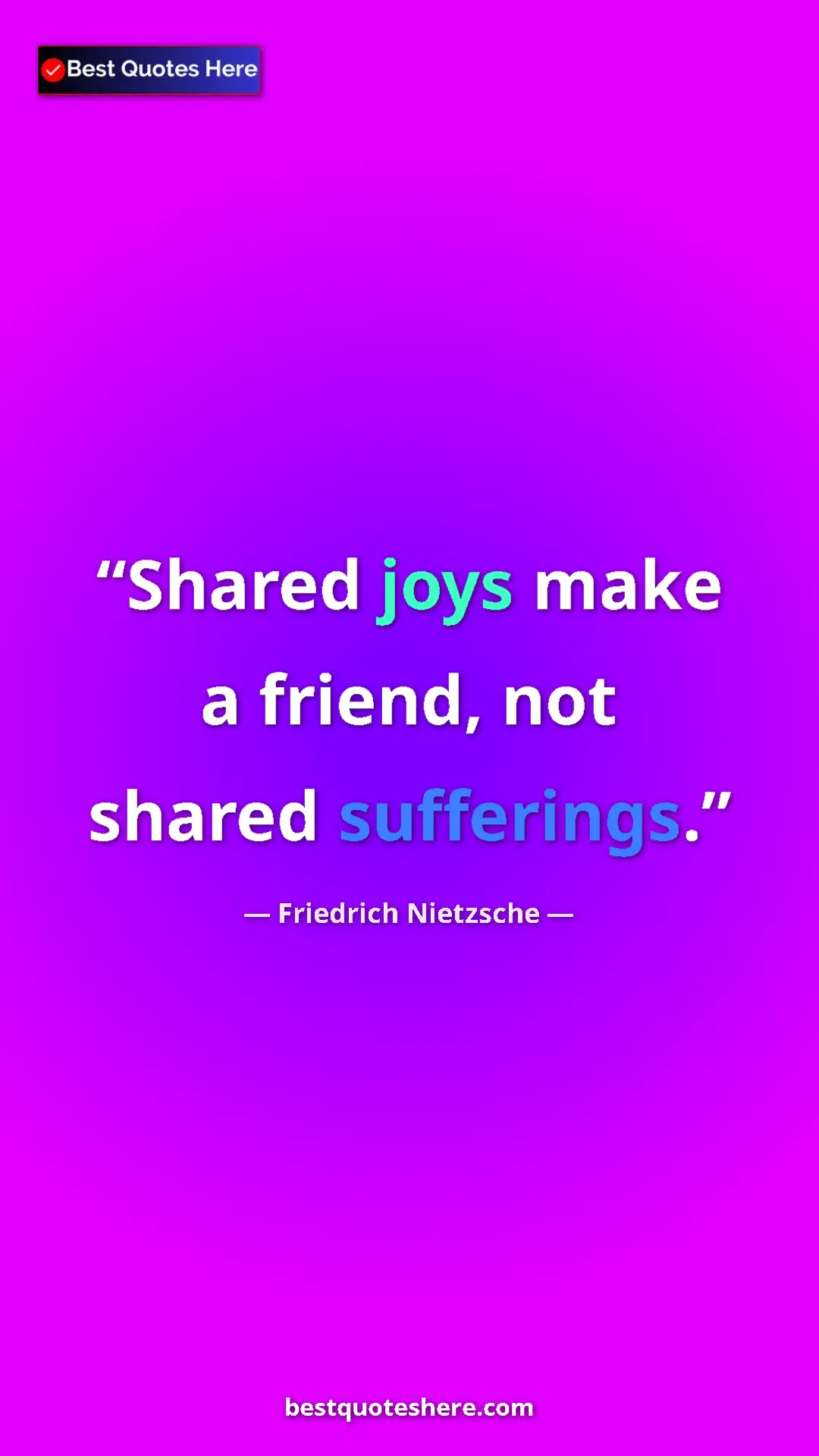 Pinterest quote poster by Friedrich Nietzsche: "Shared joys make a friend, not shared sufferings."