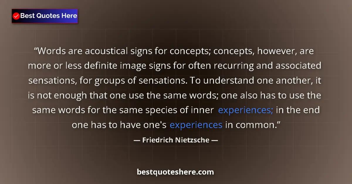 Quote by Friedrich Nietzsche: Words are acoustical signs for concepts; concepts, however, are more or less definite image signs fo...