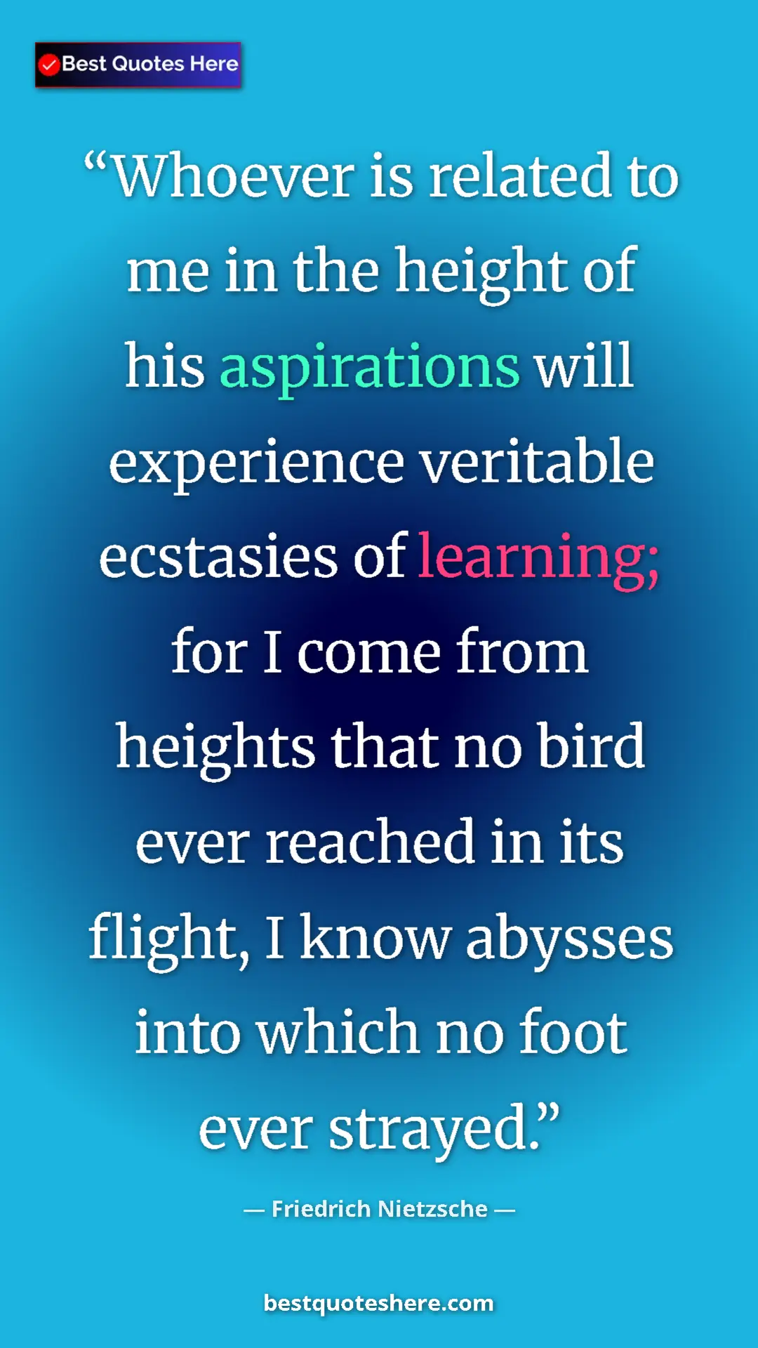 Pinterest quote poster by Friedrich Nietzsche: "Whoever is related to me in the height of his aspirations..."