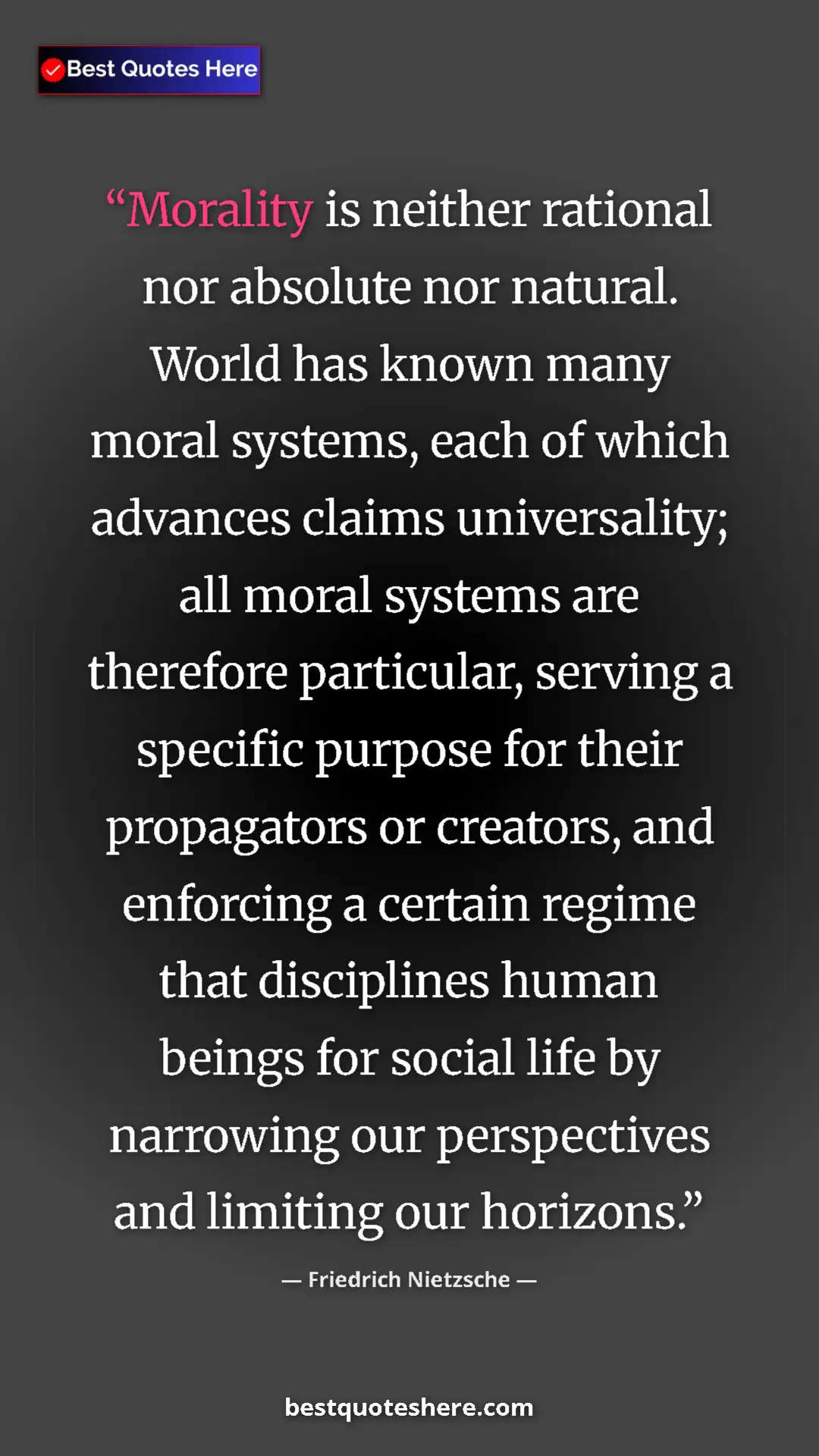 Friedrich Nietzsche Quote Card: "Morality is neither rational nor absolute nor natural...." Pinterest quote poster by Friedrich Nietzsche: "Morality is neither rational nor absolute nor natural...."