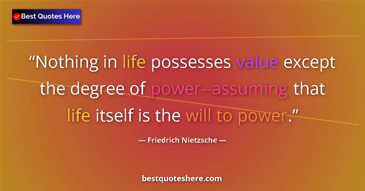 Quote by Friedrich Nietzsche: Nothing in life possesses value except the degree of power--assuming that life itself is the will to...