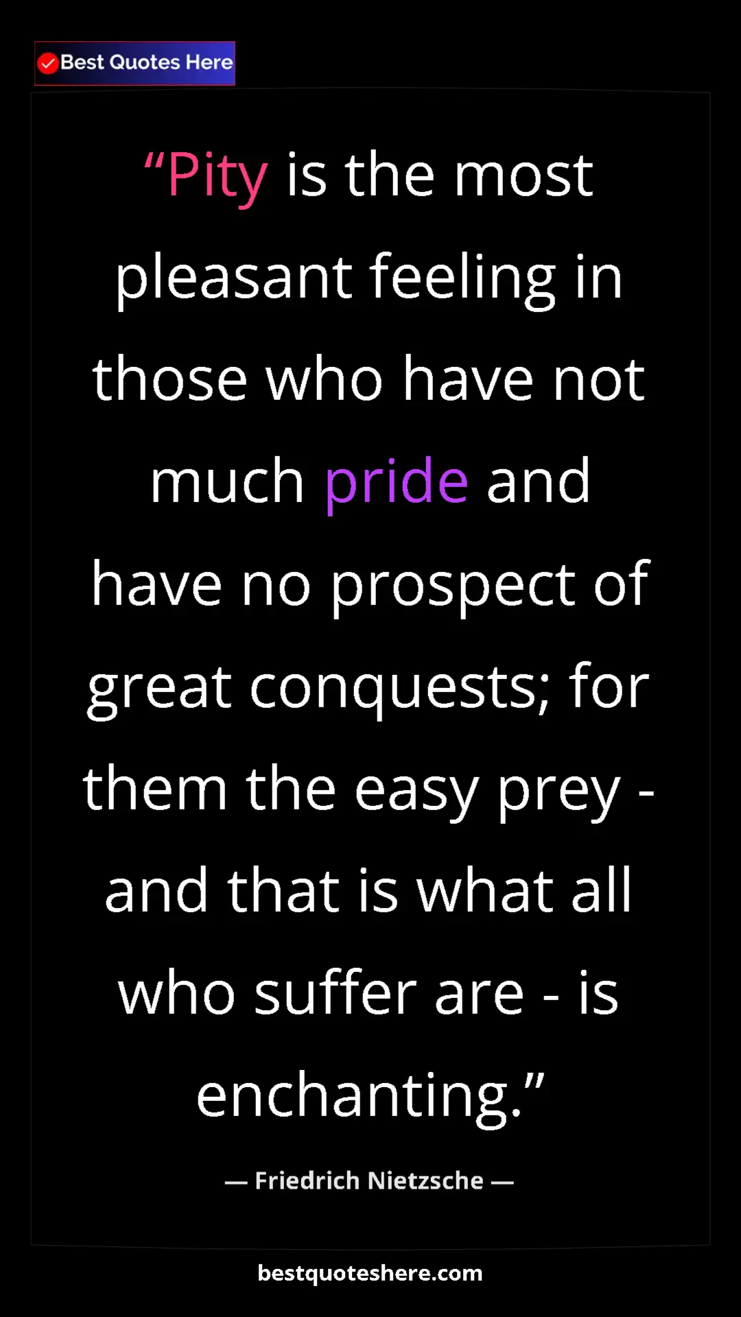 Pinterest quote poster by Friedrich Nietzsche: "Pity is the most pleasant feeling in those who have not..."