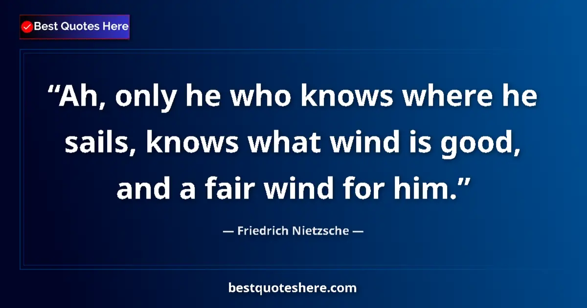 Quote by Friedrich Nietzsche: Ah, only he who knows where he sails, knows what wind is good, and a fair wind for him....
