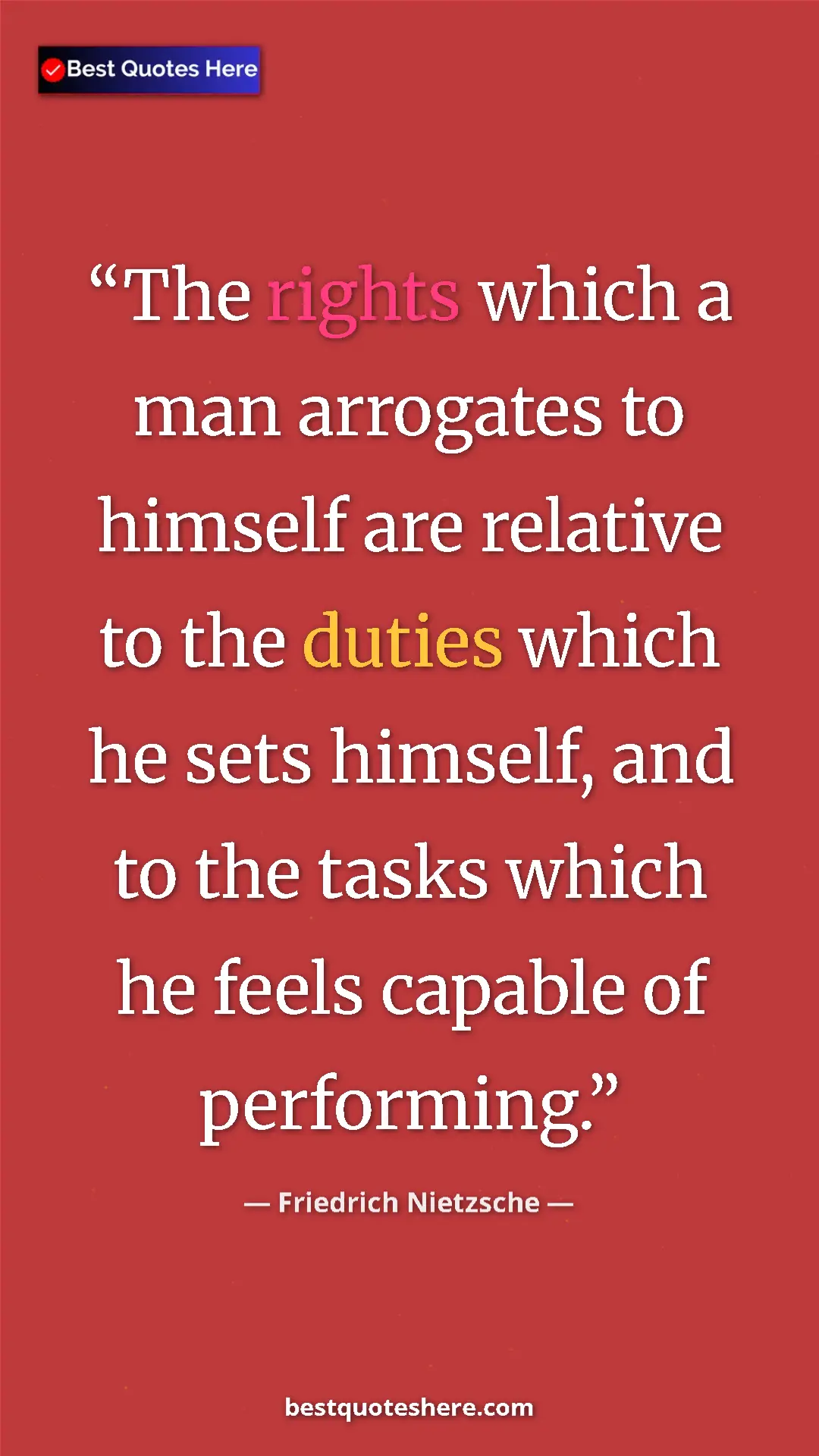 Pinterest quote poster by Friedrich Nietzsche: "The rights which a man arrogates to himself are relative to..."